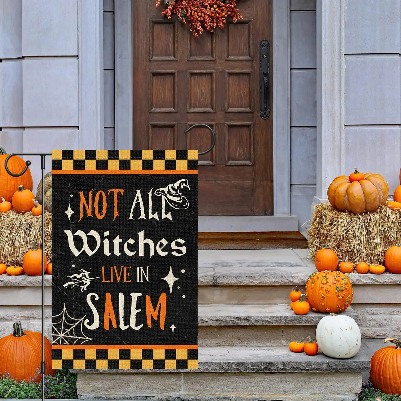 Louise Maelys Welcome Halloween Garden Flag Double Side 12x18 Inch Not All Witches Live In Salem Small Burlap Yard Happy Holiday