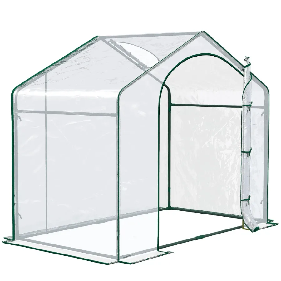 

Portable Walk-in Greenhouse, Plastic Cover, Steel Frame Garden Hot House, Zipper Door, Top Vent for Flowers, Vegetables, Saplin
