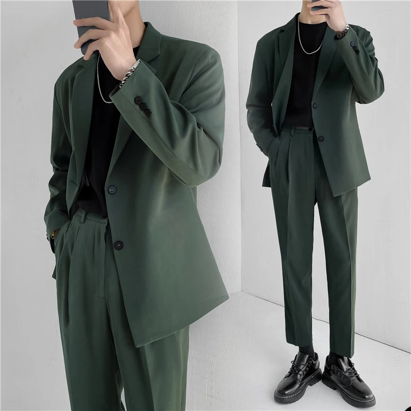 2 Pieces Men Suit Tailor-Made Blazer+Pants Loose Fit Single Breasted Business Wedding Formal Causal Daily Prom Tailored