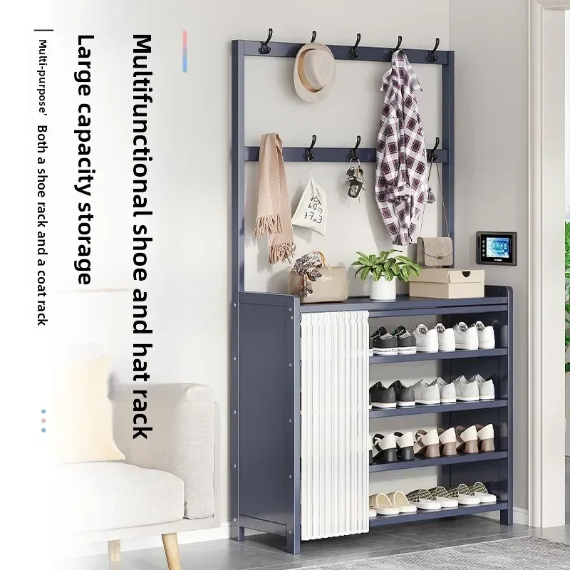 Floor-to-ceiling coat rack in the foyer Hanging rack Multi-layer door Nanzhu shoe rack integrated household goods