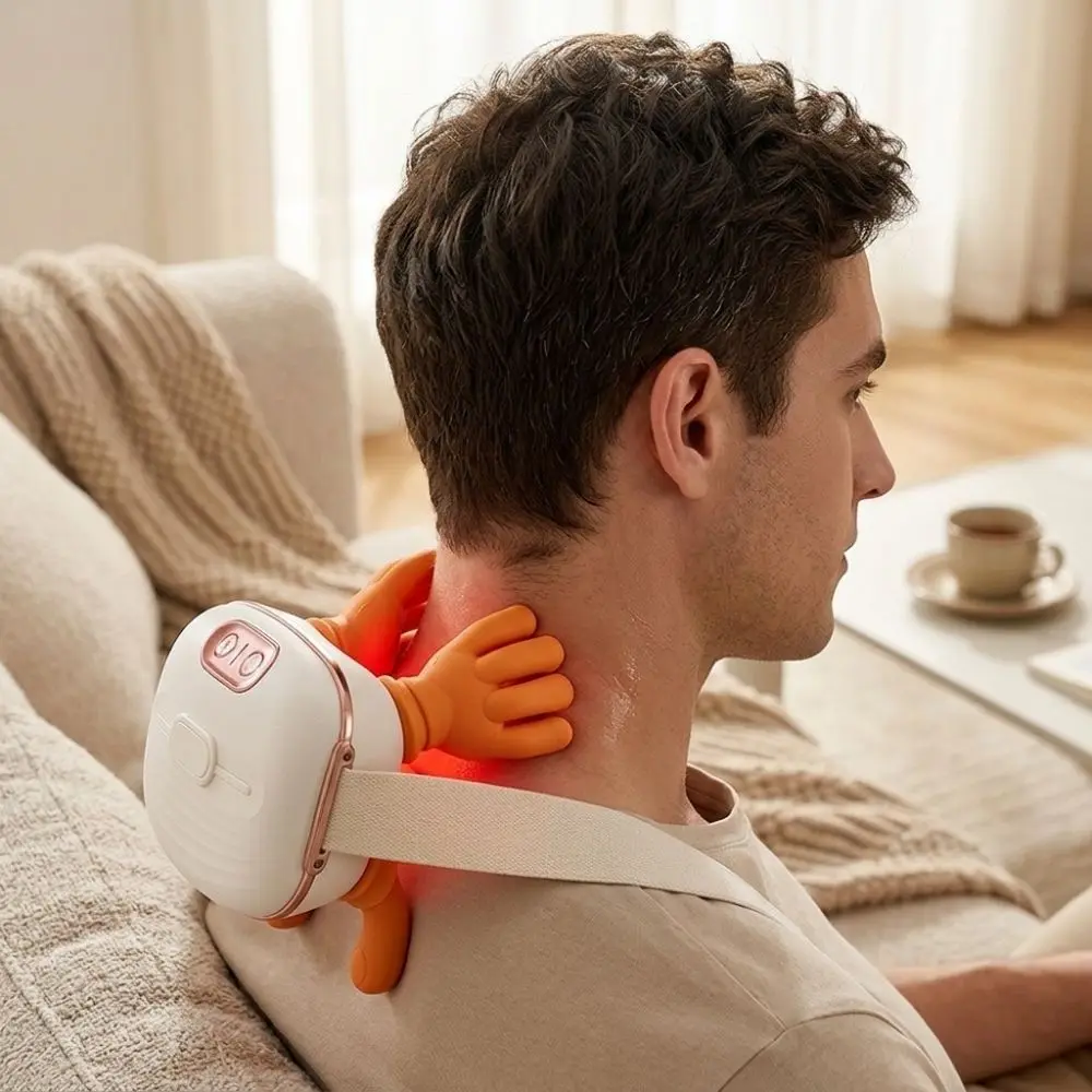 Soft Silicone Neck Shoulder Massager USB Charging Wireless Heated Massager Device Bionic Finger Ergonomic