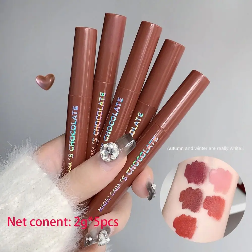 5Pcs/Set Velvet Chocolate Lip Glaze Set Soft Matte Long-lasting Matte Lipstick Rich Cream Beauty Makeup Tools Liquid Lip Tint