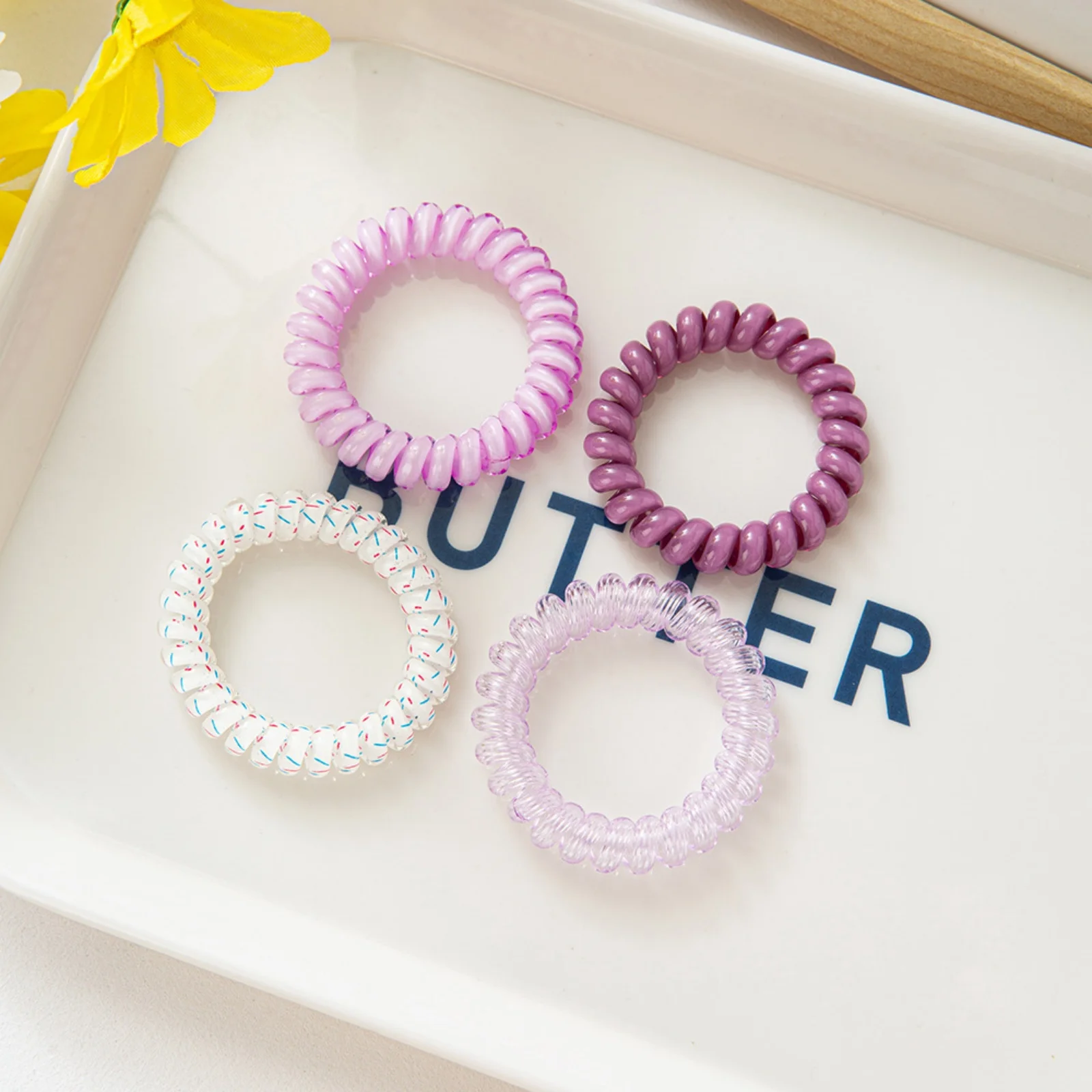 4 bunte Gelee-Haarbänder mit Telefonkabel, durchscheinende Spiral-Haargummis, modischer Haarschmuck, perfekt für das tägliche Styling – Detail 5