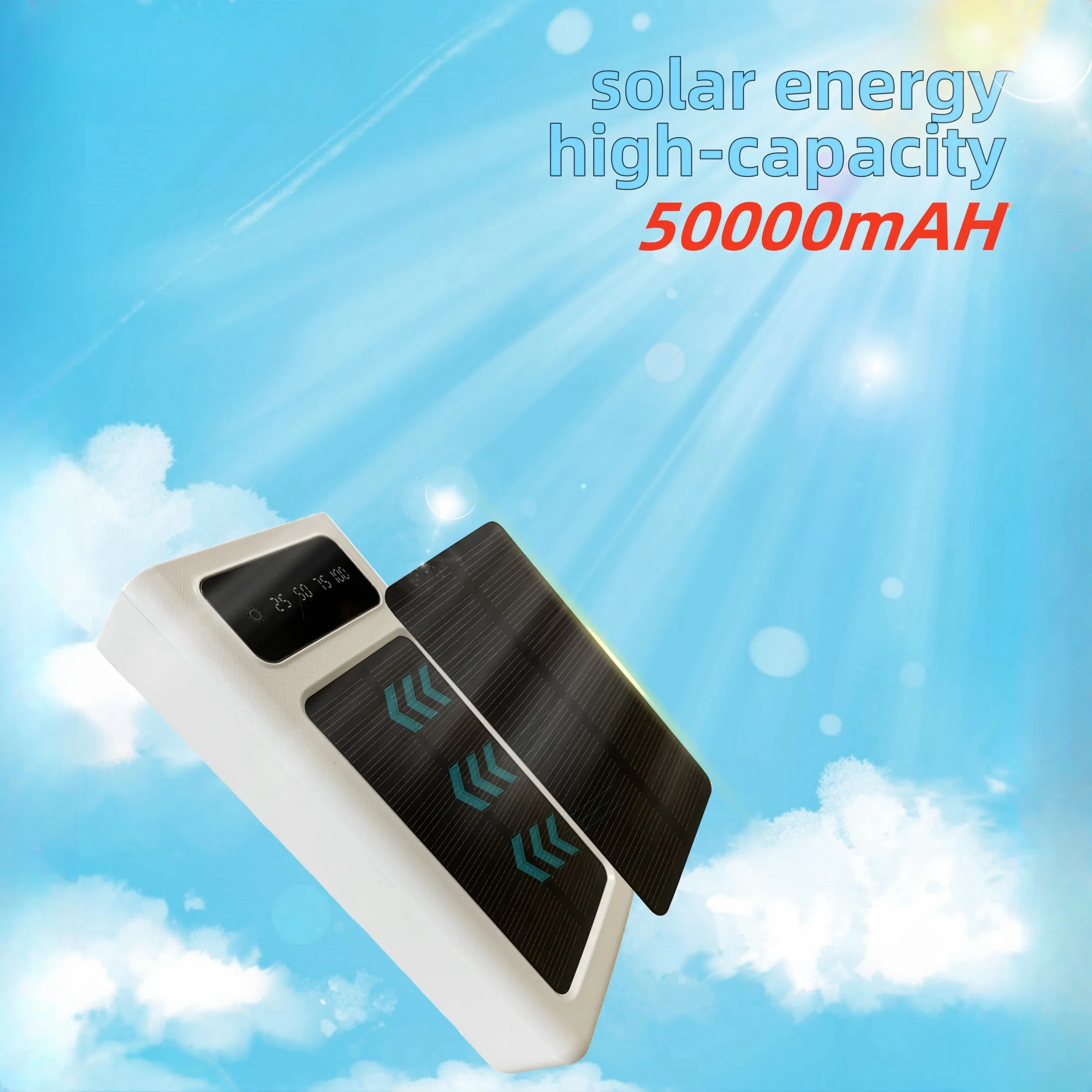 

50000mAh top-notch solar charger, portable power supply, 2 USB ports, suitable for charging most types of mobile phones