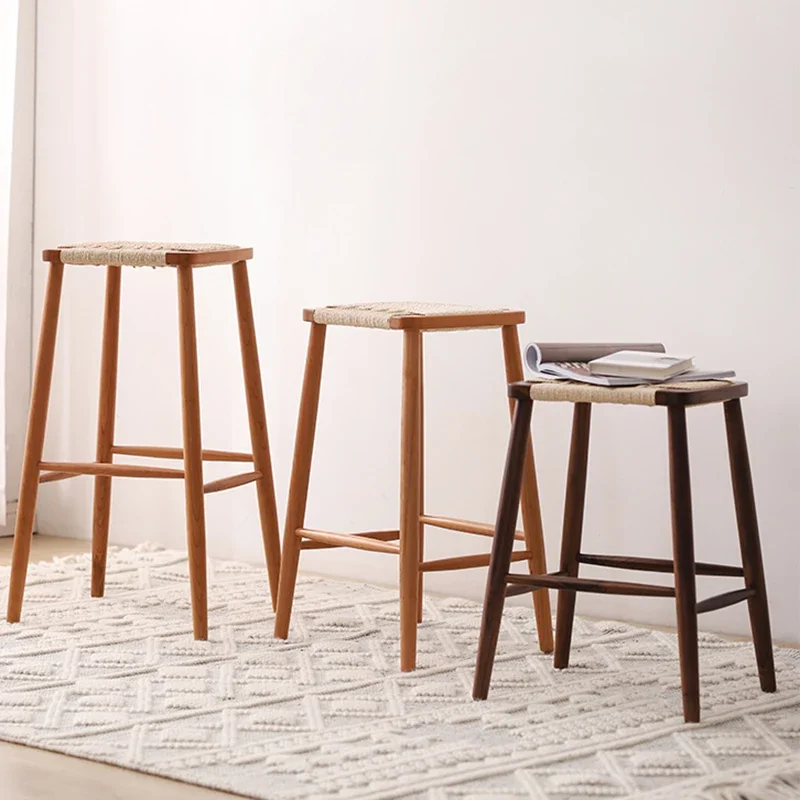 

Nordic Reception Bar Stool Rattan Minimalist Modern Island Dining Chairs Retro Kitchen Counter Nordic Furniture