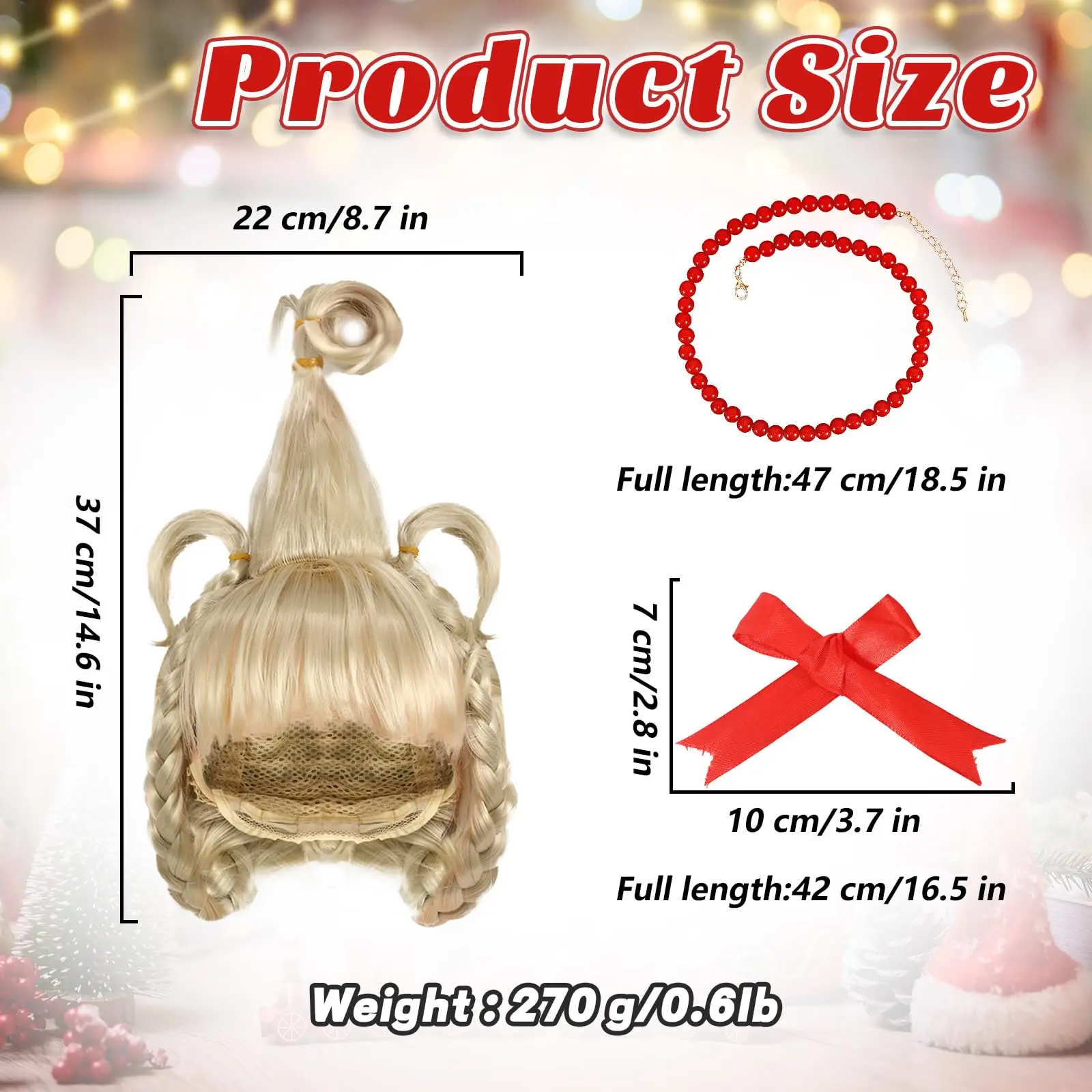 Cindy Lou Who perruque pour adultes filles Blonde tressée perruque arc collier Halloween noël Cosplay accessoires de déguisement