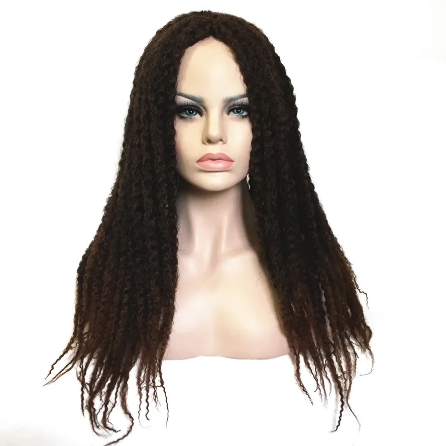 Kuat Pria Model Rambut Hitam/Coklat Ombre Wig Twist Rambut Sintetis Afrika Kepang Wig