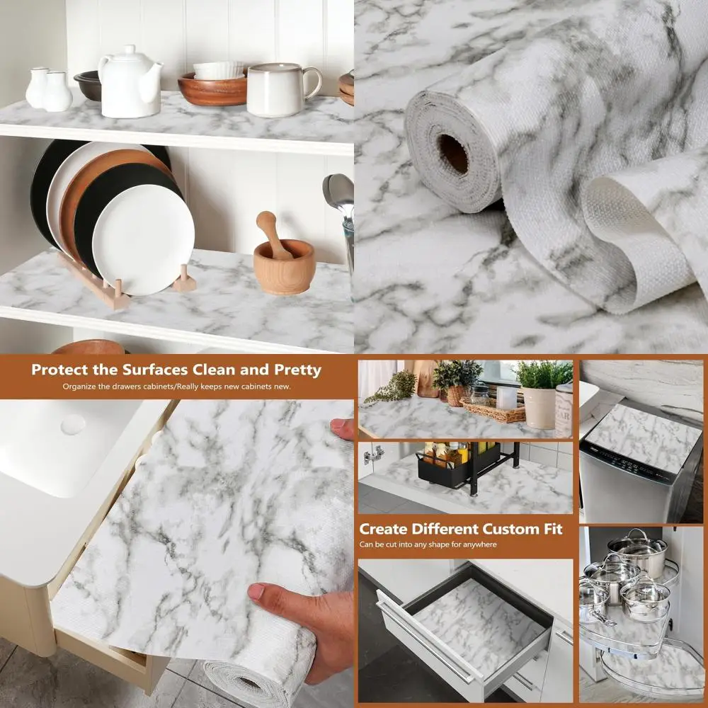 

Thickened Non-Adhesive Grip Cabinet Liner for Kitchen Shelves, 17.5 x 30, Marble Design