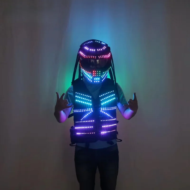 LED Glowing Robot Helmet, Night Club Costume for Stage Performance, Fluorescent,Rgb Predator, DJ Party Lighting, Gl