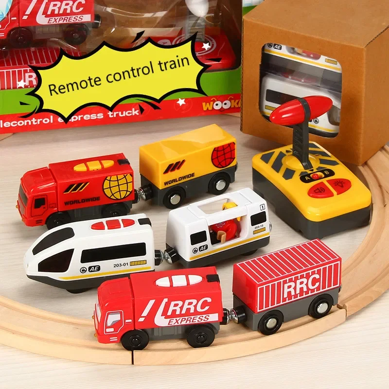 Hot selling children Electric train set wooden track supporting magnetic RC toy Fit for Standard Wooden Railway car toys for kid