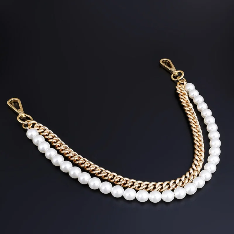 316L Stainless Steel Solid Metal and Pearl Bag Chain Bandage Strap Luxury Accessories Handles IP Gold Plated Silver Black DIY