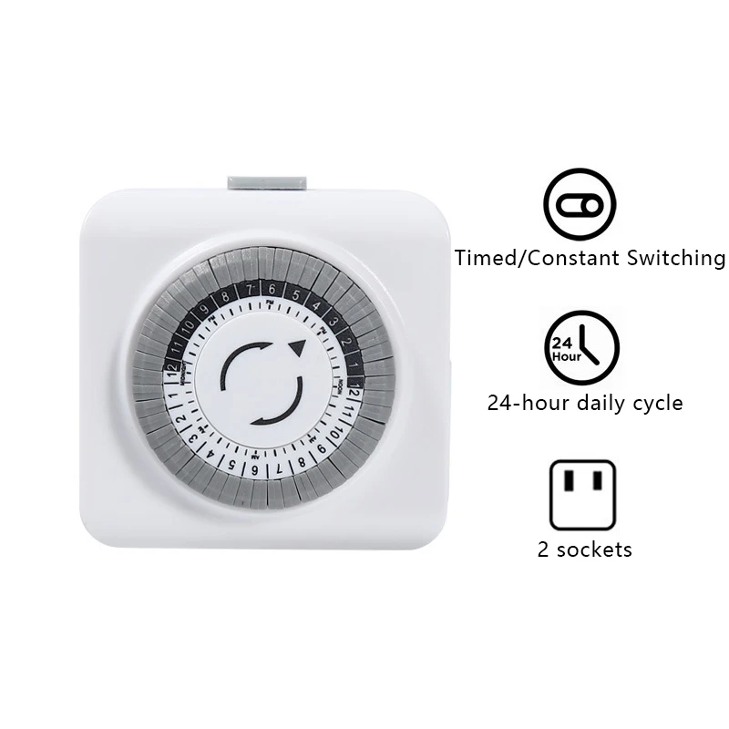 2-flat Plug US Plug Timing Socket 24-hours Cycle Switch Mechanical Timer Automatic Shutdown with Overload Protection 15A 3500W