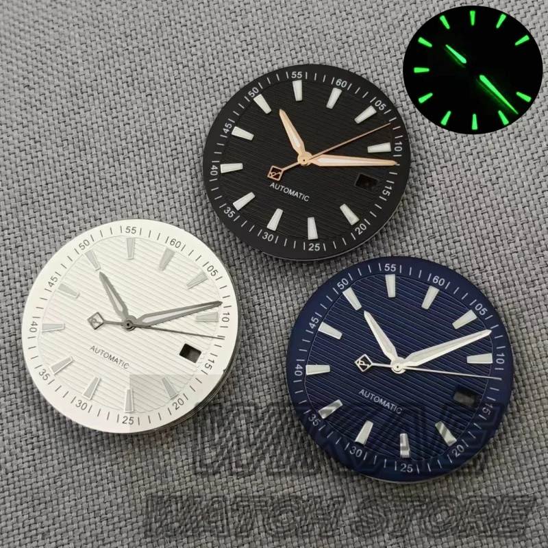NH35 Watch Dial 33mm Wave Texture Surface Watch Dial with Green Luminous Date Hands for NH35/NH36 Movement Watch Accessories