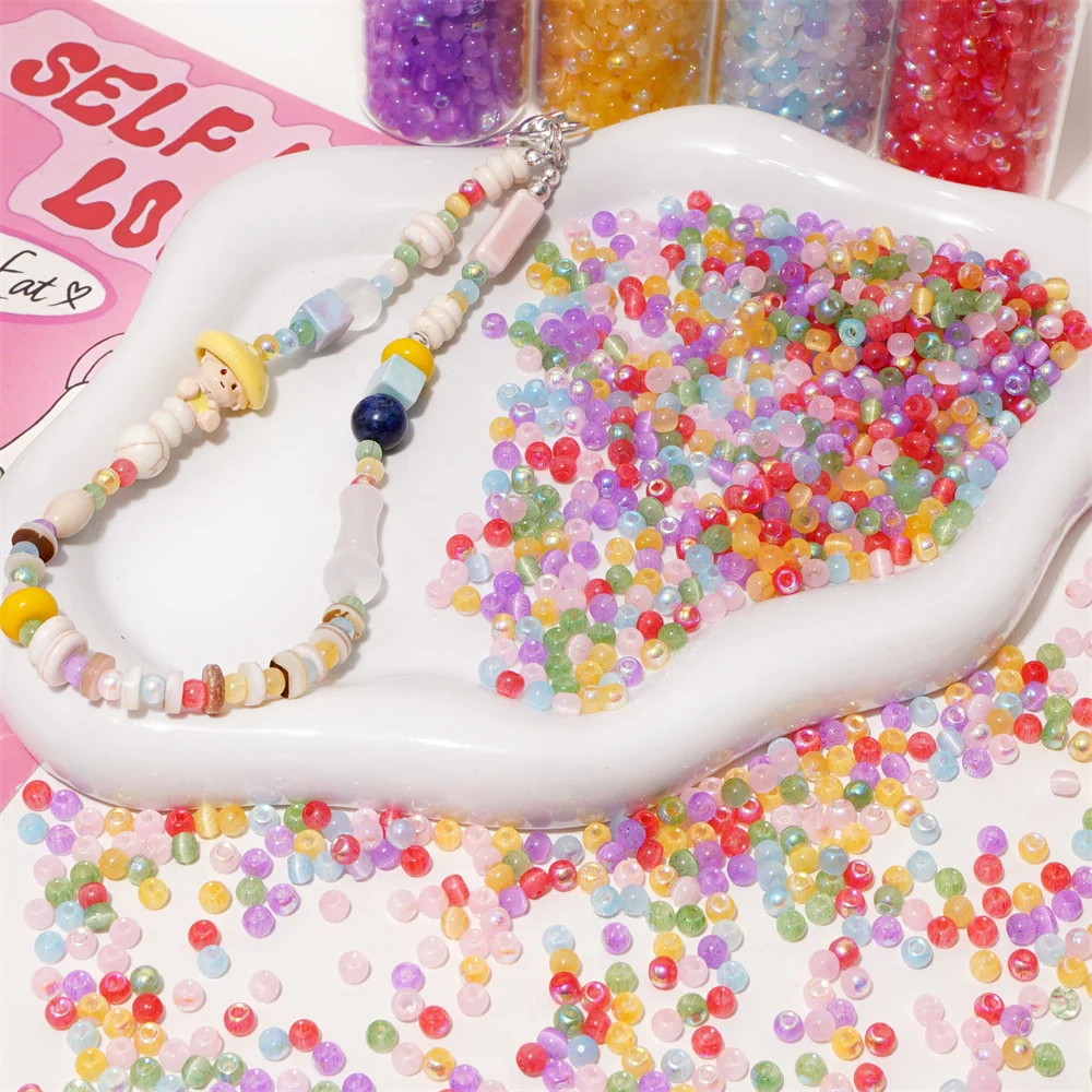 150Pcs/4mm High-Quality Cat Eye Seed Glass Multi-Color Rice Loose Spacer Beads For Jewelry Making DIY Accessories