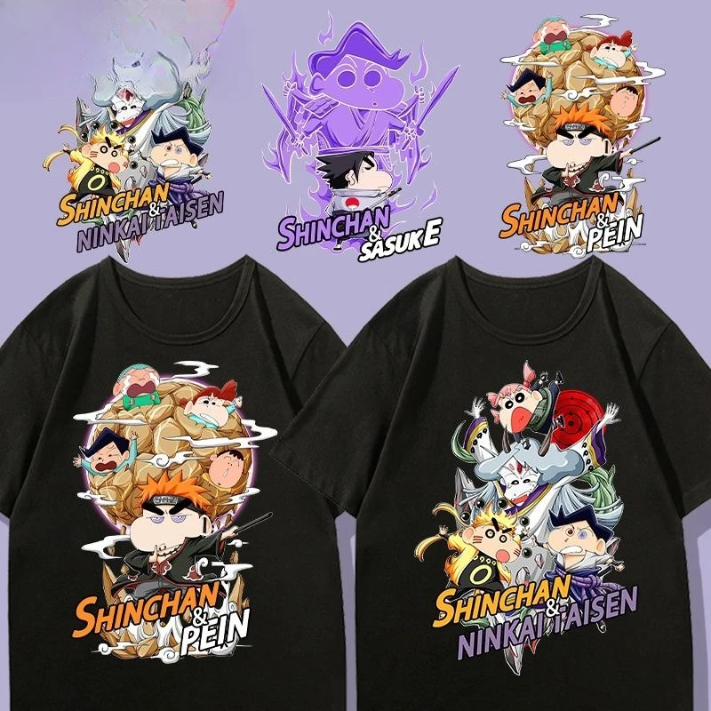

Crayon Shin Chan Collaboration Naruto T-shirt Men's Anime Short Sleeved Design Niche Top Pure Cotton Summer