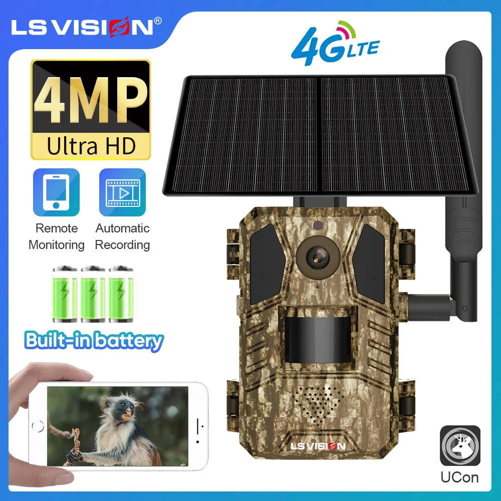 

LS VISION Solar Hunting Trail Camera 14MP 4G SIM Card IP66 Waterproof 20M PIR Motion Detection Wildlife Camera IR Night Vision