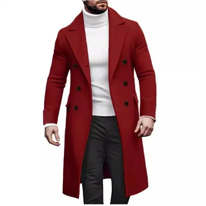 Men Autumn Winter Tweed Coat Solid Color Long Sleeve Turndown Collar Button Casual Warm Fashion Comfortable Regular Standard Fit
