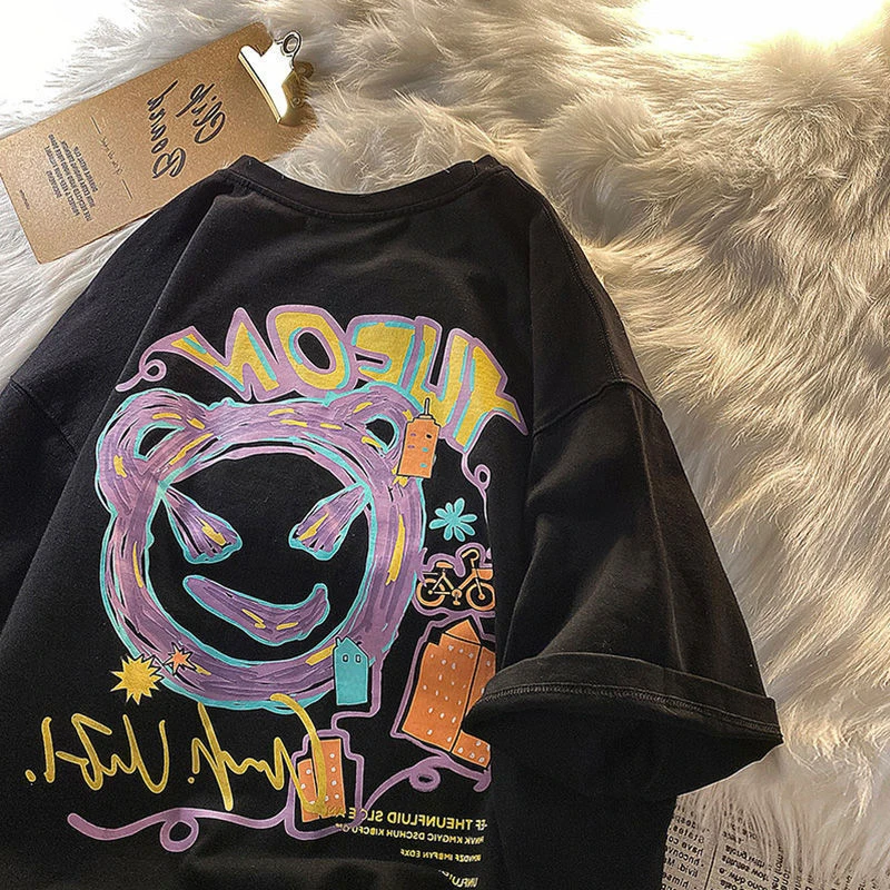 Cseta de manga corta rosa de talla ande para mujer, estilo coreano, hoada, de an tamaño, a la moda, BF, tendencia na...