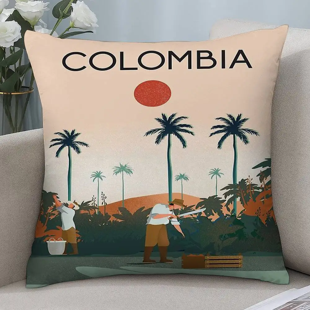 Vintage Colombia Style Pillow Case Short Plush Double Sided Print Square Throw Pillow Covers Sofa Home Cushion Decor