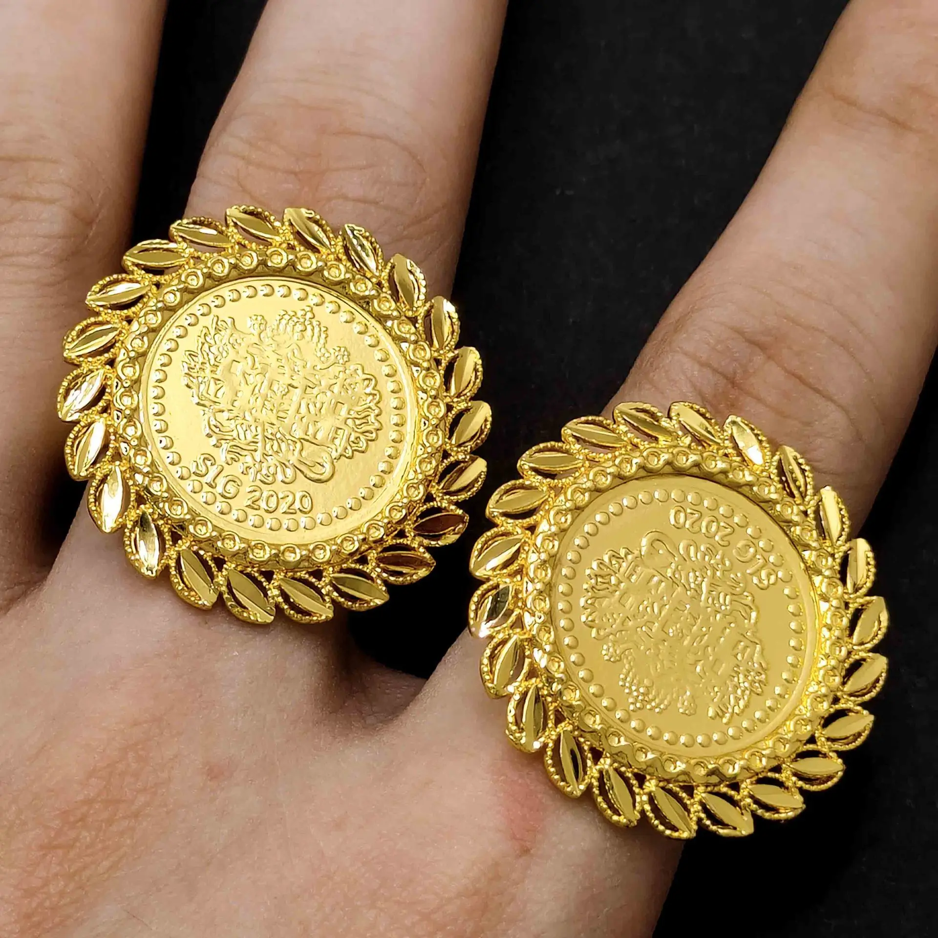 Luxury 24K 9999 Pure Gold real gold Women's Round Lace Middle East Dubai Fashion Ring
