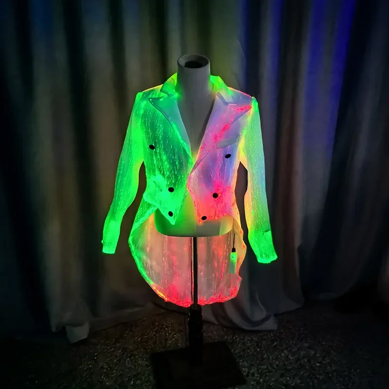 LED Fiber Optic Swallowtail Suit Glowing Jacket Bar Party Nightclub Fabric Performance Costume Halloween Festvial Cosplay Suits