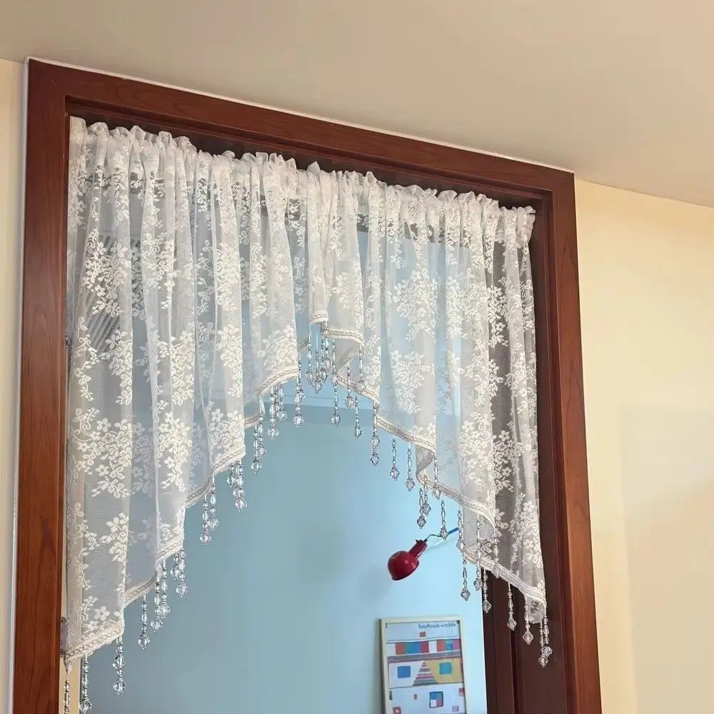 Decorative French Style Half Curtain Vintage Romantic Lace Triangle Curtains Bohemian White Kitchen Partition Tulle Bedroom