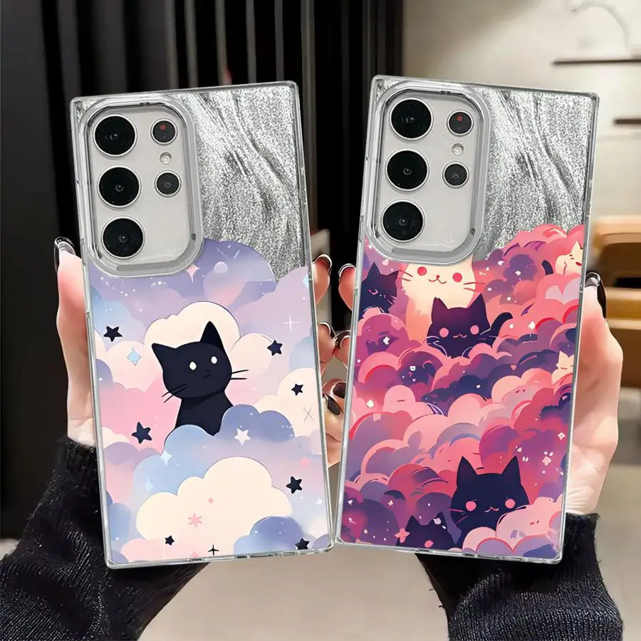Black Cat Starry Night Soft Shell Case for Samsung Galaxy S23 S24Ultra S22 Plus S25 Ultra S20 FE S20 FE S21 S21+