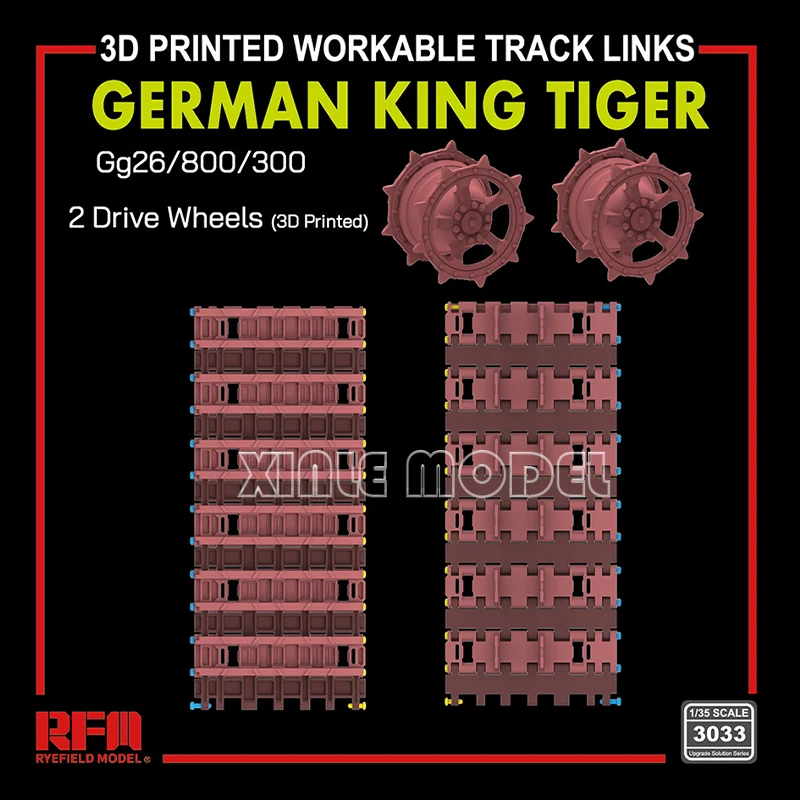 

Ryefield upgrade accessories RM-3033 Gg26/800/300 Type Workable Track Links+drive wheels*2 for King Tiger kit (3D Printed)1/35