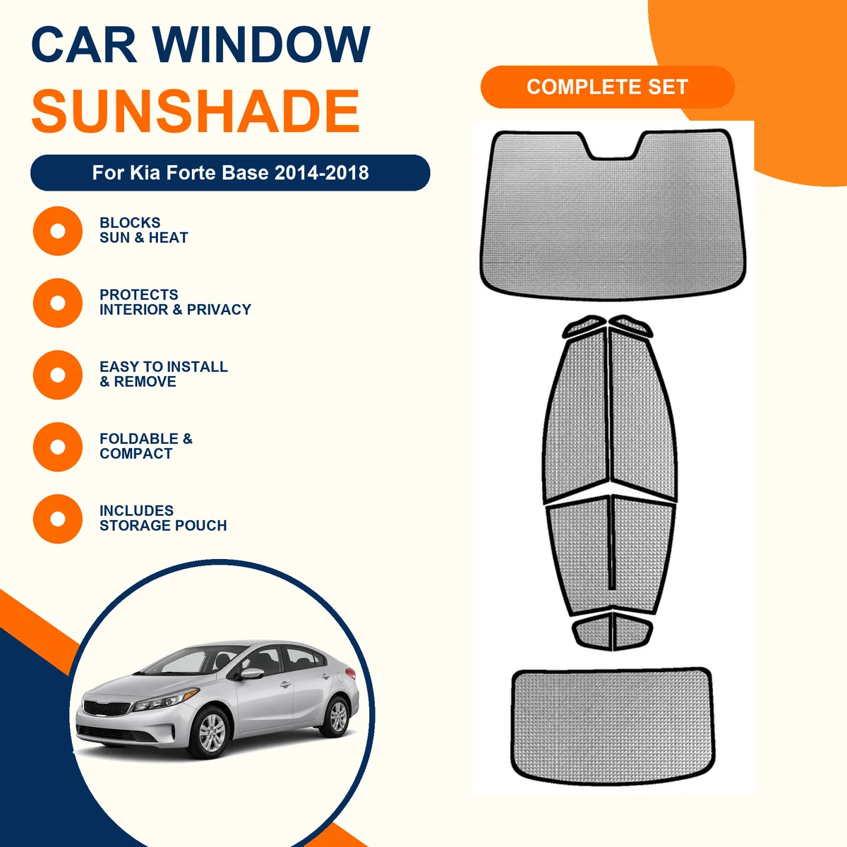 For Kia Forte Base 2014-2018 Custom Full Set Window Sunshades Aluminum Foil Suction Cup Anti UV Privacy