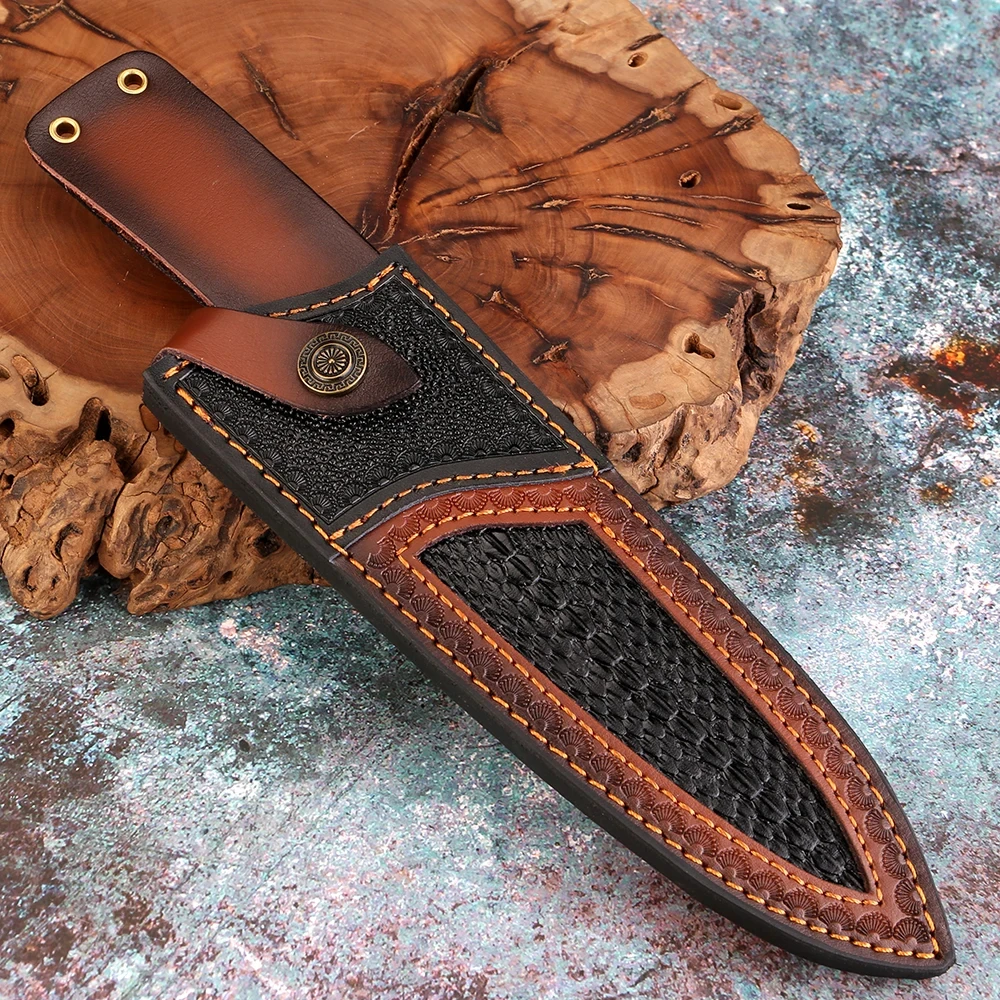 

Handmade Genuine Cowhide Knife Sheath Chef's Knife Leather Case Exquisitely Engraved Protective Cover for 8-Inch Kitchen Knives