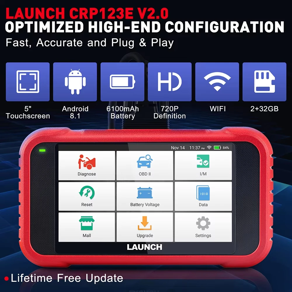 X431 CRP123E V2.0 OBD2 Scanner Car Diagnostic Tools ABS SRS Engine AT 4 System Scanner + 7 Reset Free Update