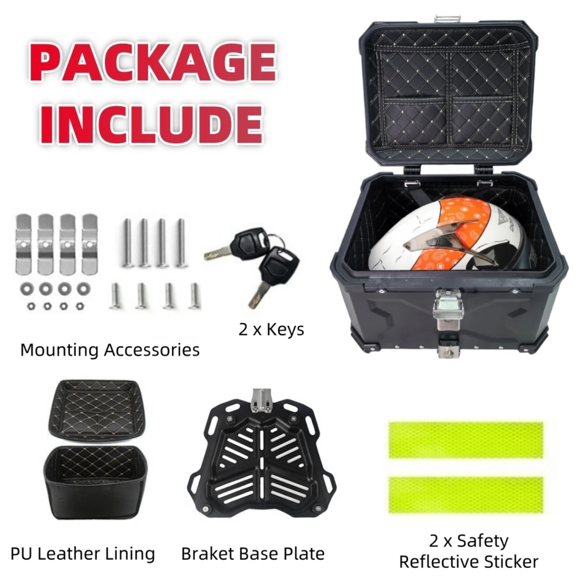 45L,55L,65L Motorcycle Top Box Aluminium Alloy Motorcycle Trunk Helmet Box Waterproof Motorbike Tail Box Luggage Storage Cases