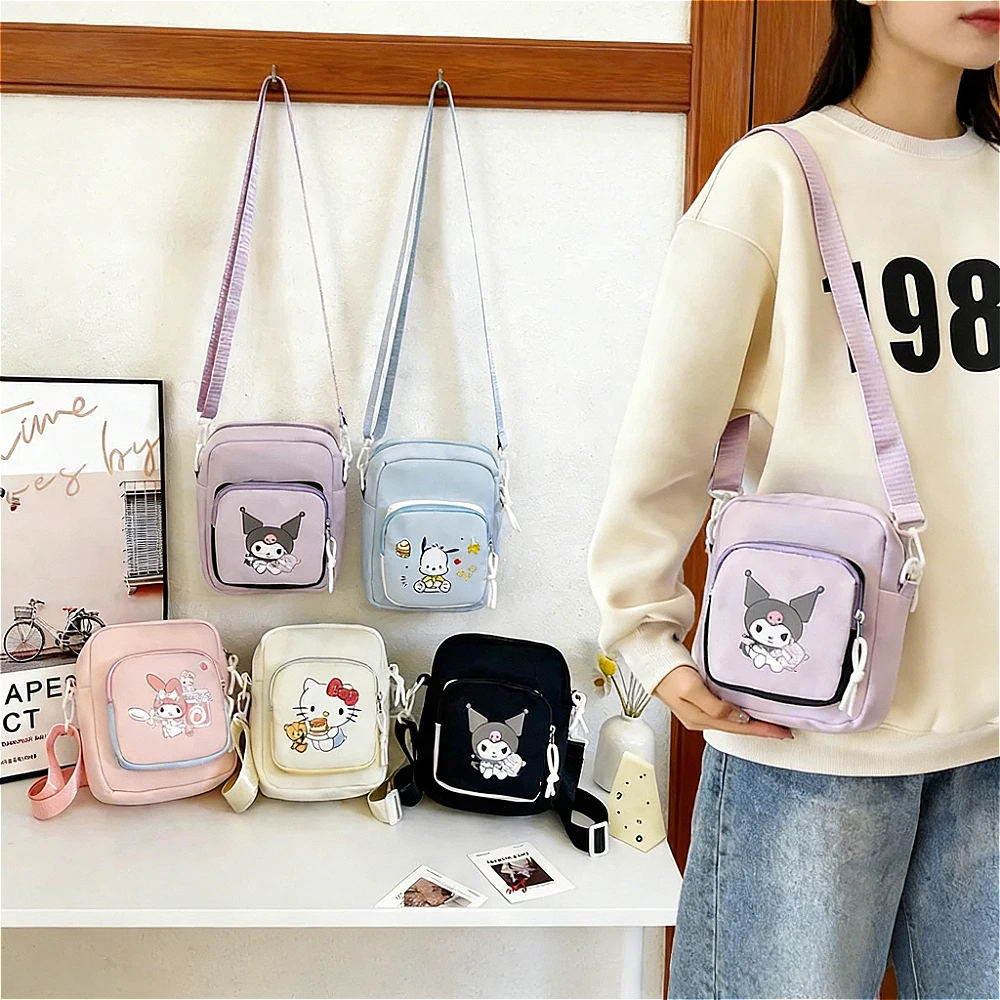 Сумки через плечо для девочек, сумки-мессенджеры Sanrio Hello Kitty Cinnamoroll Kawaii, портативный рюкзак с героями мультфильмов и кошелек для монет, подарок