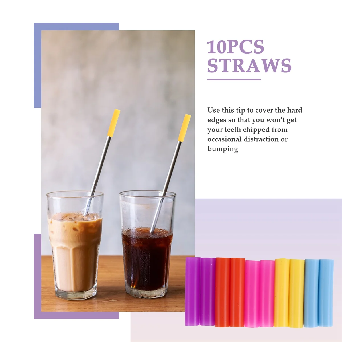 10pcs Assorted Colors Reusable Silicone Straws Tips Covers for 0.24inch 6mm Stainless Steel Drinking Straw