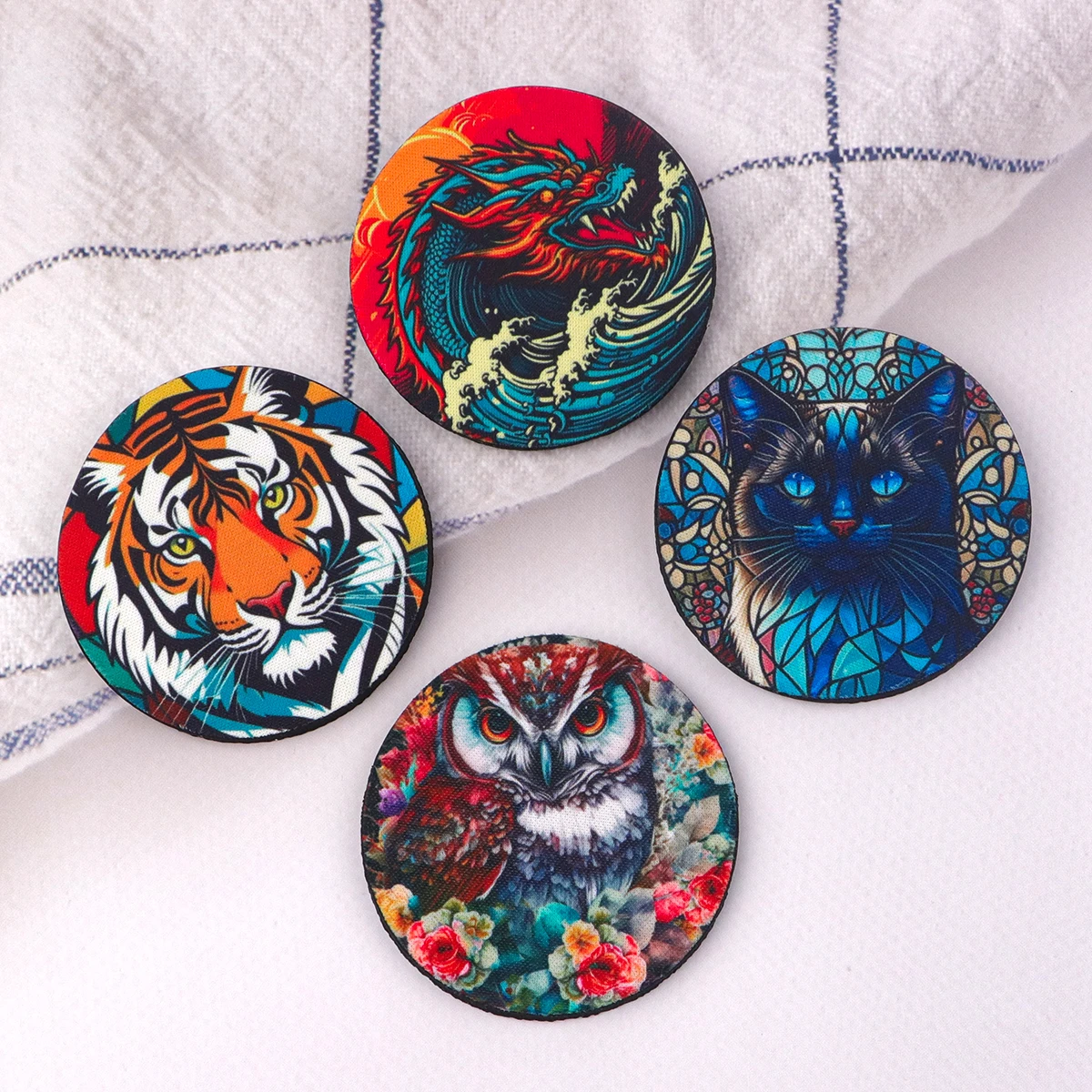 Animals Car Coasters Dragon Rubber Anti Slip Mats Tiger Fashion Cloth Water Cup Mats Kitchen Supplies Two Pieces Per Set