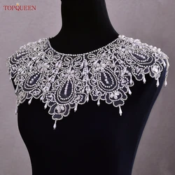 TOPQUEEN New Wedding Bridal Gauze Shawl Imitation Pearl Choker Necklace Jewelry Beading Body Chain Women Shawl SG03