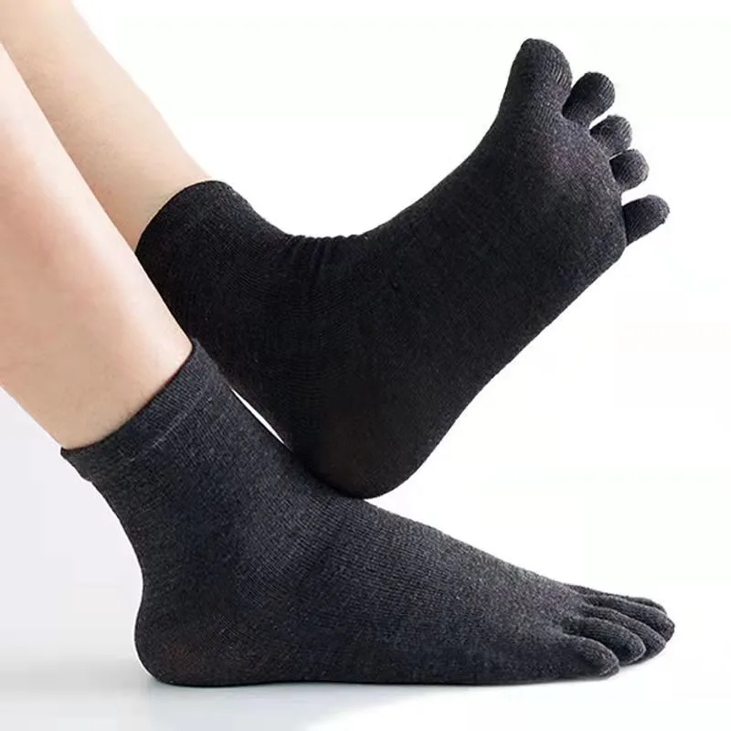 5 Paar modische, vielseitige Zehensocken aus dicker Baumwolle für Herbst und Winter, fünf Finger, einfarbig, lässig, bequem, Zehensocken für Herren