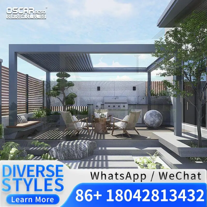 6m x 4m Outdoor Aluminium  Automatic Roof Canopy Cover Smart Modern Garden Patio Deck Germany Australia Bio climatic Louvered Sh