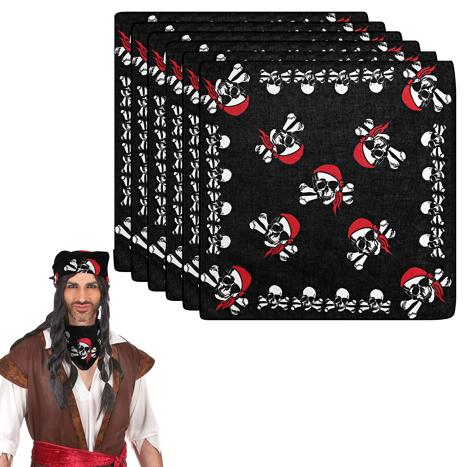 6 pezzi accessori per costumi da pirata per bambini accessori per costumi cosplay da pirata fazzoletto di cotone maschera con teschio bandana fascia 55 cm