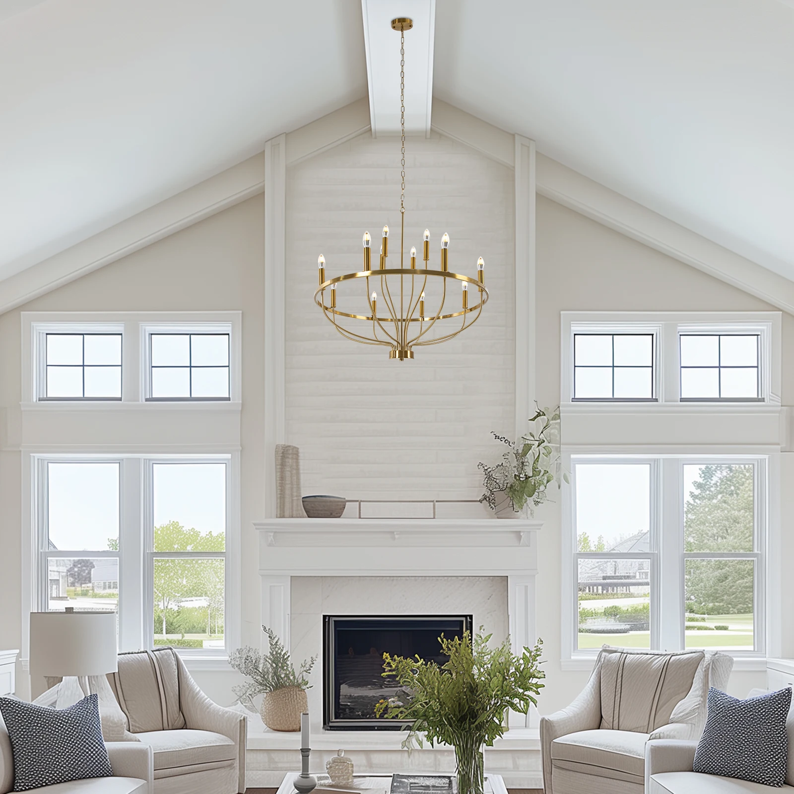 12 مصباح معلق ذهبي بقطر 100 سم - بدون مصدر ضوء، أضواء قلادة المطاعم، أضواء قلادة صناعية