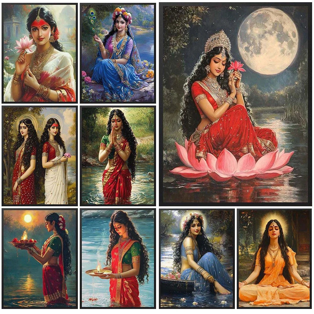 

Hindu Goddess Ganga Parvati Kali Lakshmi Hinduism Poster Wall Pictures For Living Room Wall Art Canvas Painting Unframed