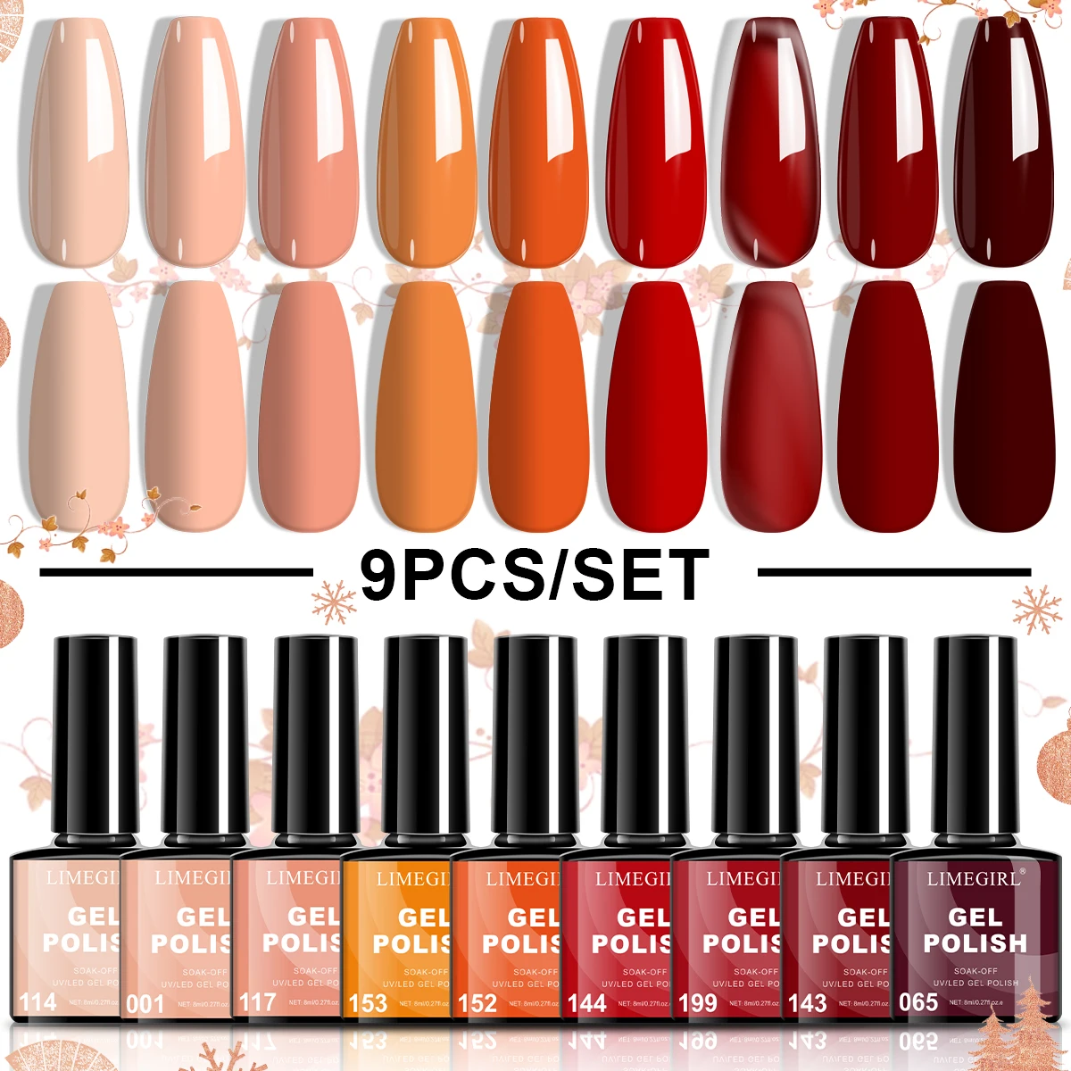 

LIMEGIRL 9-цветный набор гель-лаков для ногтей Macaron Color UV LED Soaking Полуперманентный гель-лак для начинающих Набор гелей для дизайна ногтей