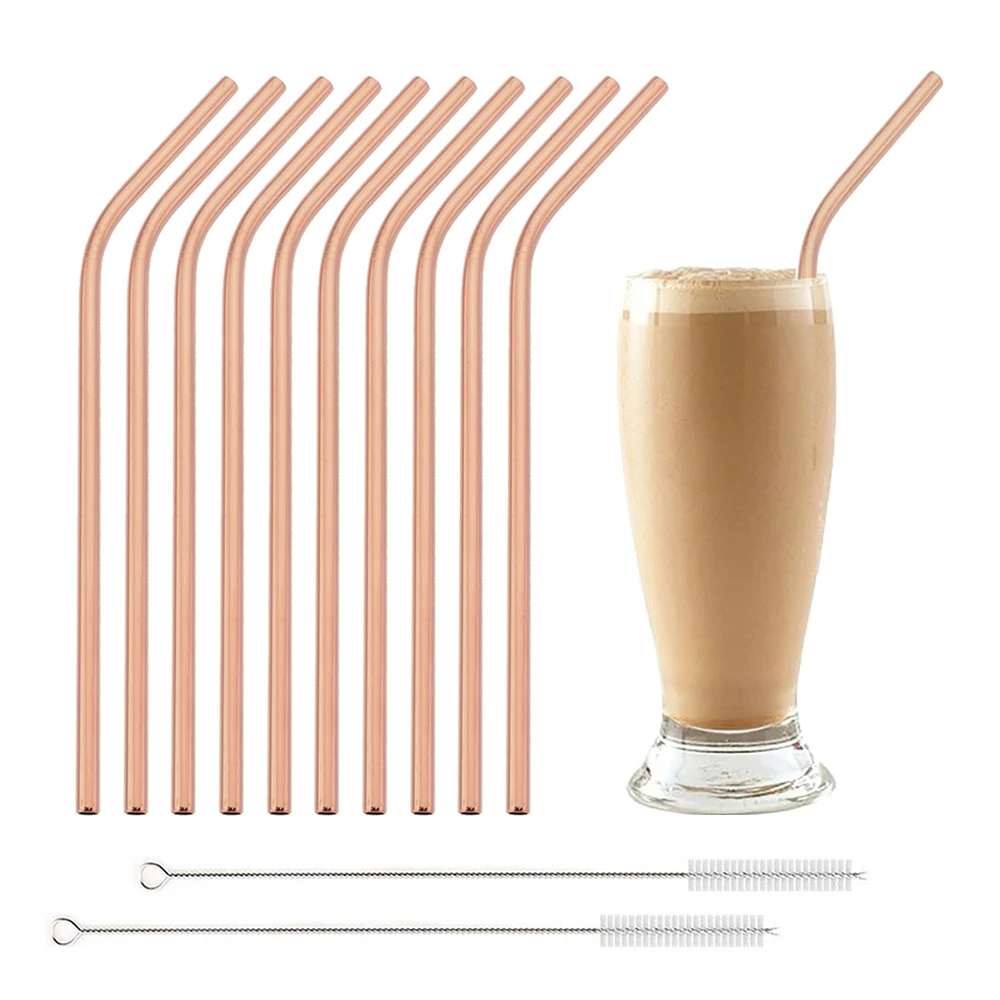 12Pcs Rose Stainless Steel Straws 215*6 Mm Reusable Metal Drinking Straw with Cleaner Brush for Tumblers Party Bar Accessories