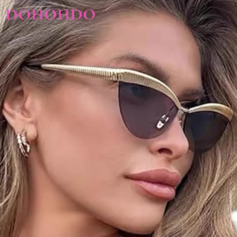 Luxury Designer Metal Cat Eye Sunglasses Women Men Trend Brand Designer Outdoors Street Photography Party Sun Glasses UV400 Очки