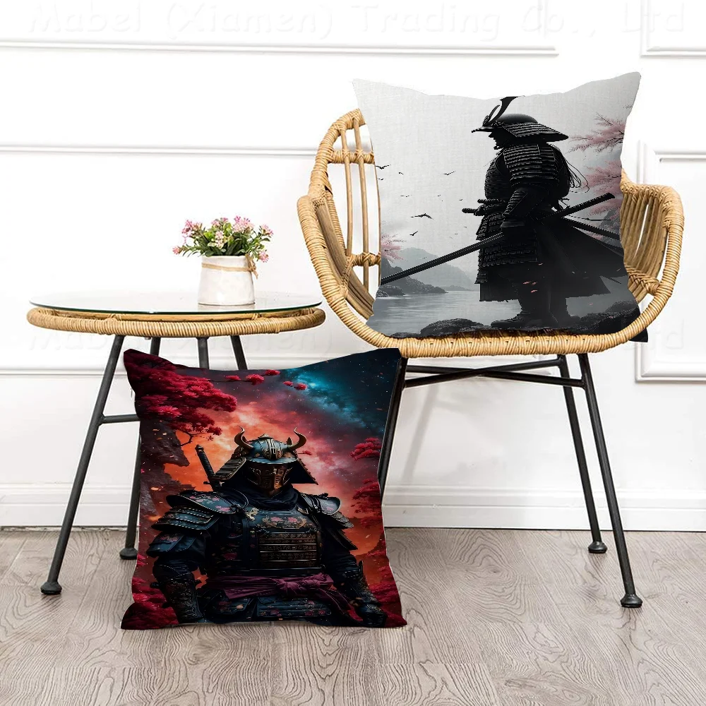 Black Samurai Cherry BlossomPillow Covers Cartoon Sofa Decorative Home Double-sided Printing Short Plush Cute Cushion Cover