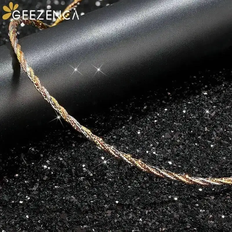Italian 925 Sterling Silver Three Color 1.3mm Gold Plated Thread Weave Choker Necklaces Fine Jewelry Women Trendy Gift Necklace