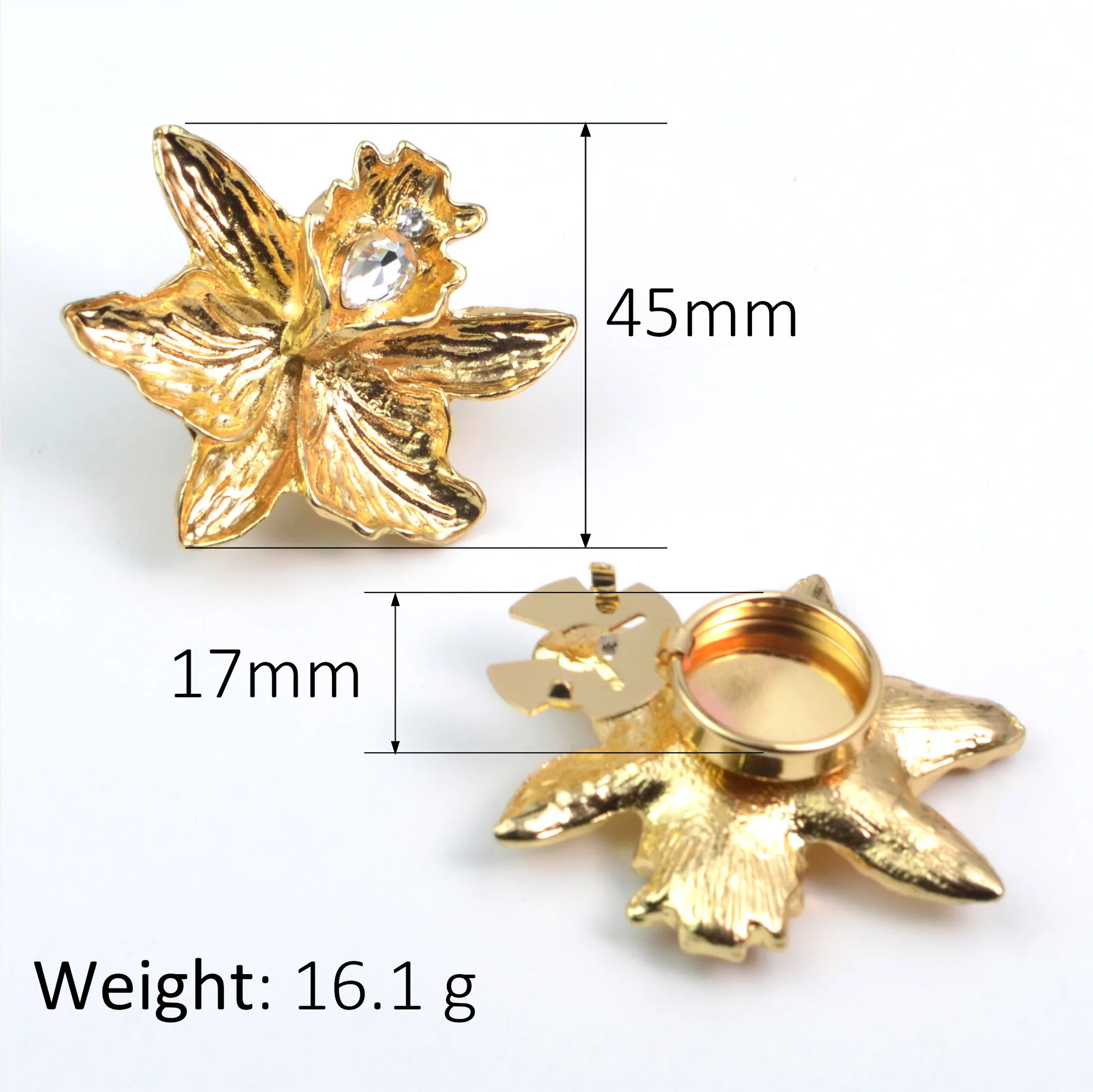 Vintage Orchid Flower Rhinestone button cover, Gold/Silver Alloy, Elegant Clothing Button Cover Brooch for Women Coat Decoration