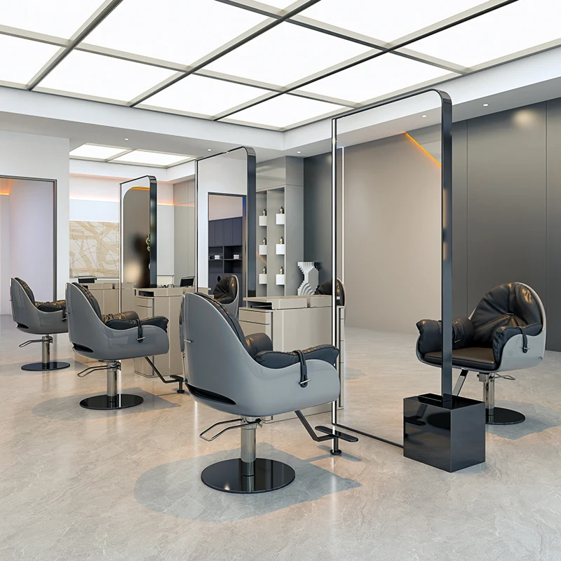 &c Modern Stainless Steel Salon Mirror Stand Illuminated Design Perming Dyeing Cutting Floor-Standing Salon Equipment Hotel