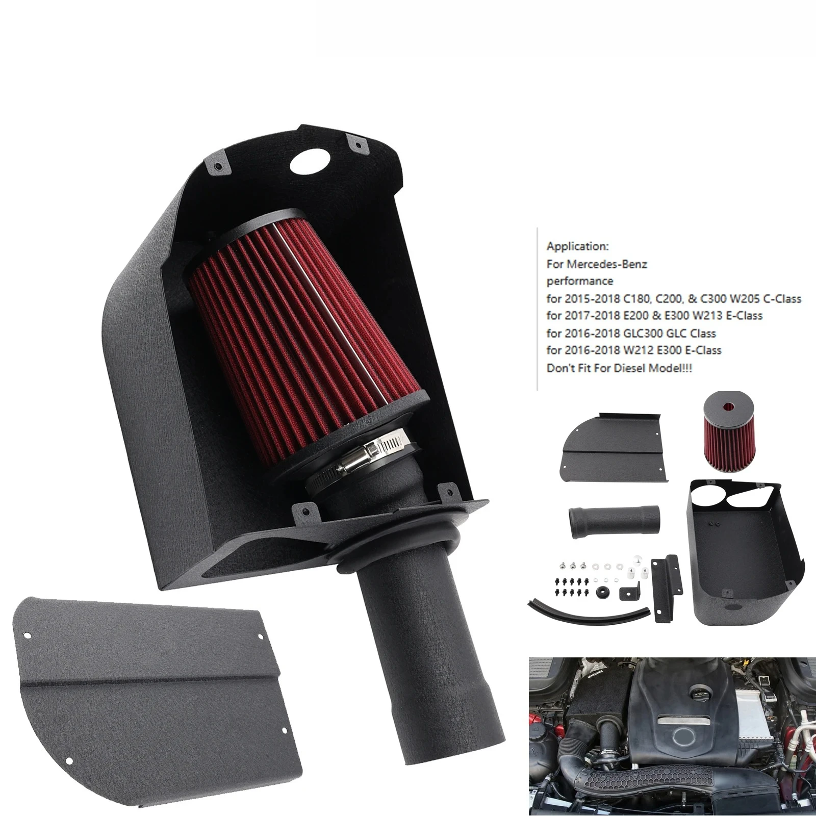 performance Cold Air Intake System For 2015-2018  C180 C200 C300 W205 2017-2018 E200 E300 W213 M274 2.0L Turbo
