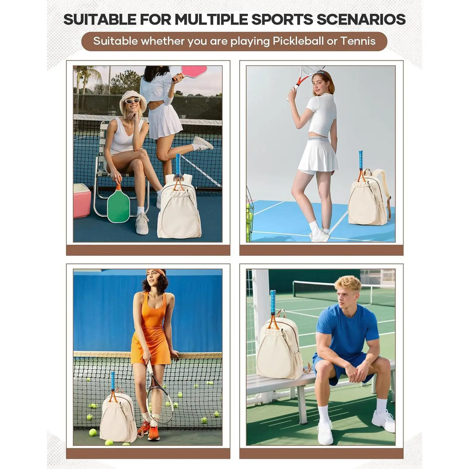 Pickleball Backpack For Women Holds 2 Rackets Sports Pack With Shoe Compartment And Waterproof Pocket Tennis Racket Backpack For view 4
